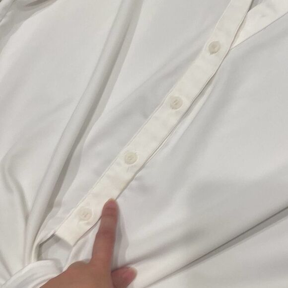 A1 Eva Mendes New York & Company White Tie Up Button Front 1/2 sleeve top medium - Picture 3 of 8